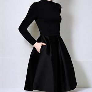 VICKY & Lucas Black Long Sleeve Dress w/ Front &‎ Back Pleats & Pockets Med NWT